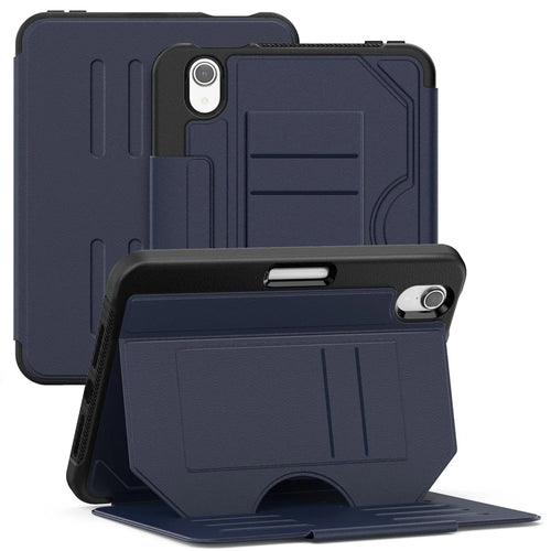 For iPad mini (2024)  /  (2021) Case with Card Slots PC + TPU + PU U-Shape Stand Tablet Cover - Navy Blue - 1