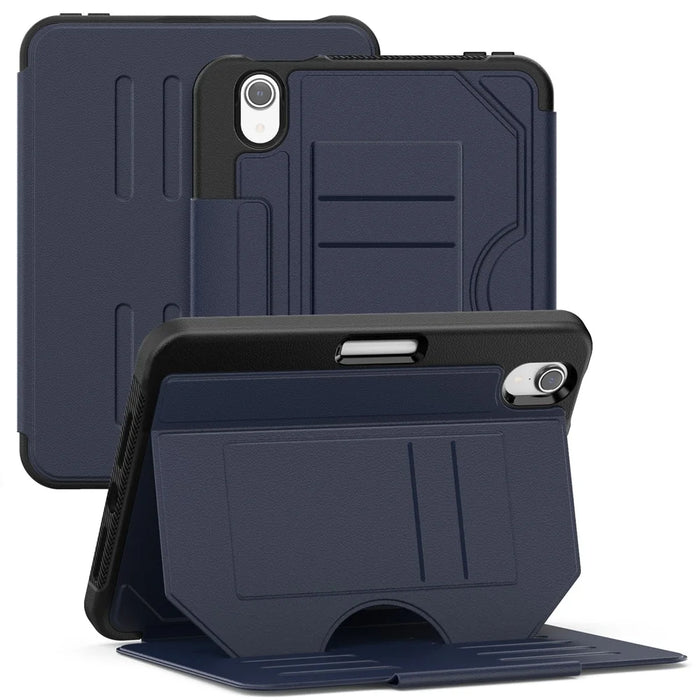 For iPad mini (2024)  /  (2021) Case with Card Slots PC + TPU + PU U-Shape Stand Tablet Cover - Navy Blue - 1