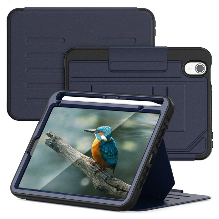 For iPad mini (2024)  /  (2021) Case with Card Slots PC + TPU + PU U-Shape Stand Tablet Cover - Navy Blue - 2