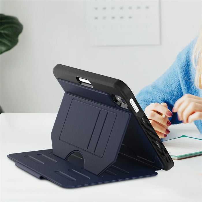 For iPad mini (2024)  /  (2021) Case with Card Slots PC + TPU + PU U-Shape Stand Tablet Cover - Navy Blue - 4