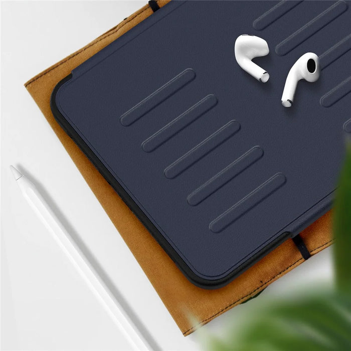For iPad mini (2024)  /  (2021) Case with Card Slots PC + TPU + PU U-Shape Stand Tablet Cover - Navy Blue - 7