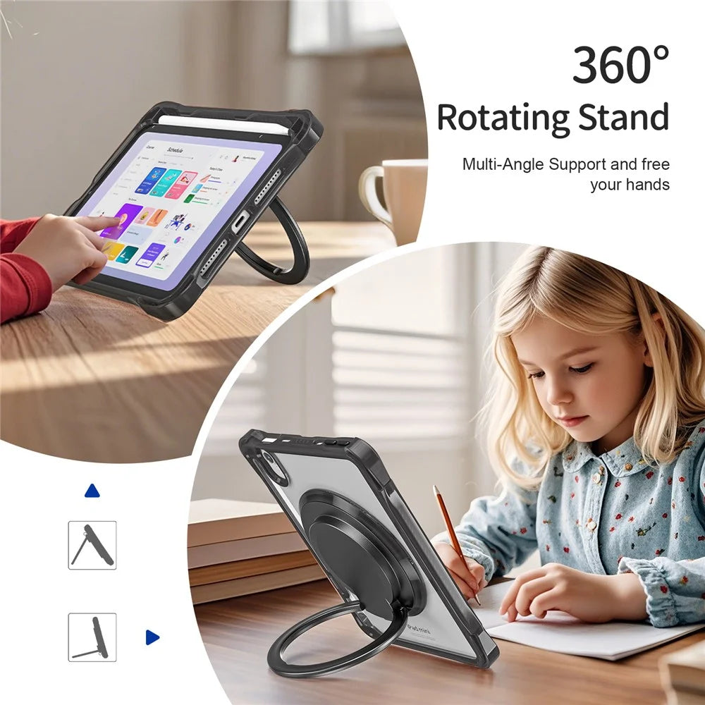 For iPad mini (2024) / (2021) Case with Shoulder Strap Kickstand PC TPU Acrylic Tablet Cover - Black - 3