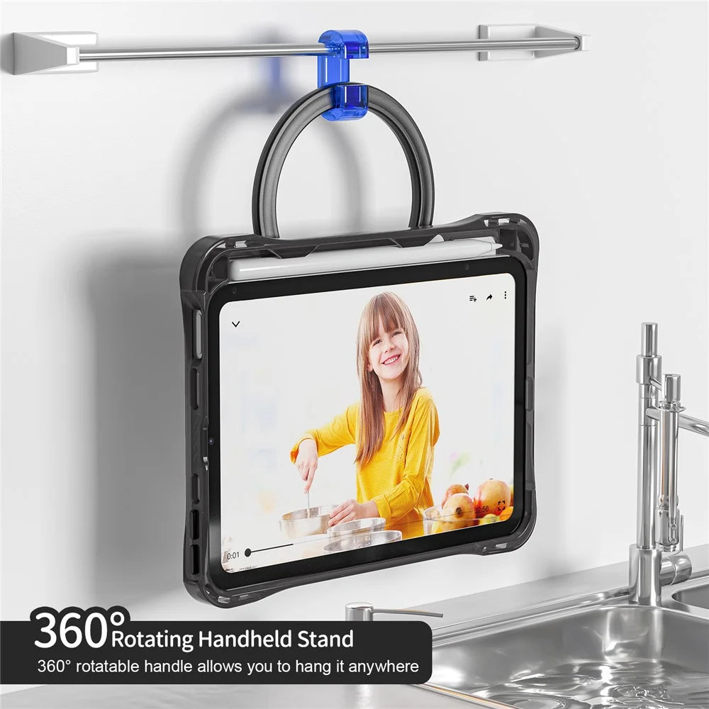 For iPad mini (2024) / (2021) Case with Shoulder Strap Kickstand PC TPU Acrylic Tablet Cover - Black - 5
