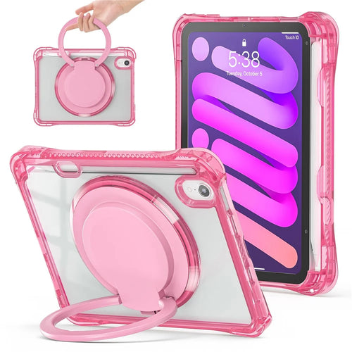 For iPad mini (2024) / mini (2021) Case Rotary Kickstand PC TPU Acrylic Tablet Cover - Rose - 1