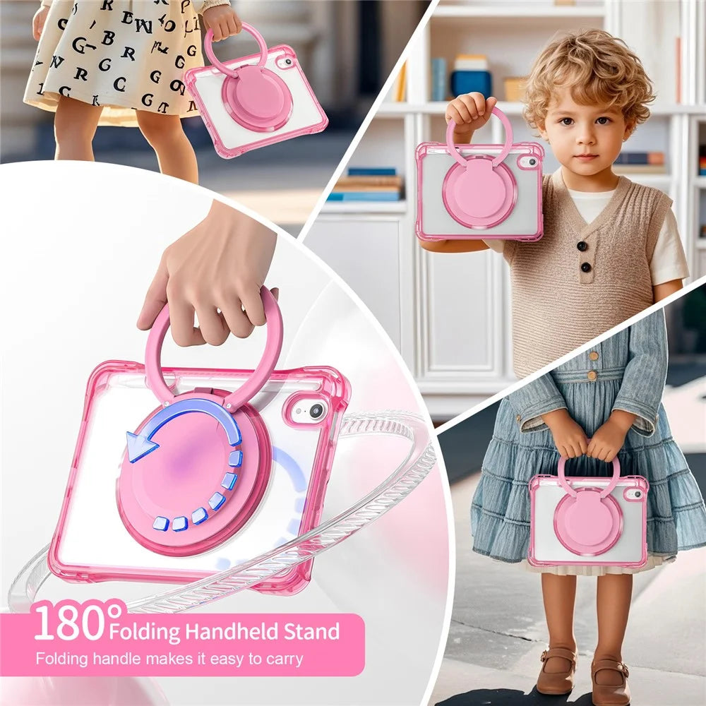 For iPad mini (2024) / mini (2021) Case Rotary Kickstand PC TPU Acrylic Tablet Cover - Rose - 2