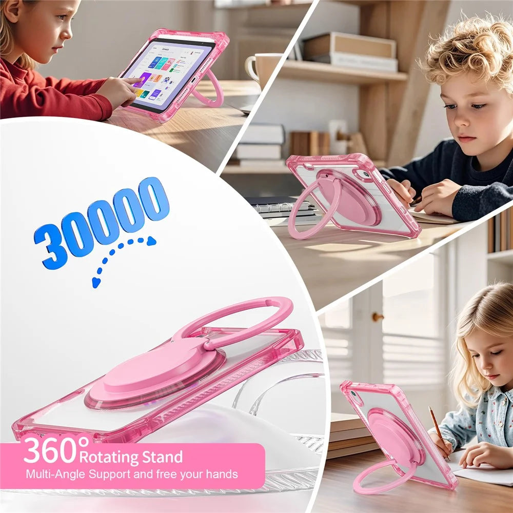 For iPad mini (2024) / mini (2021) Case Rotary Kickstand PC TPU Acrylic Tablet Cover - Rose - 3
