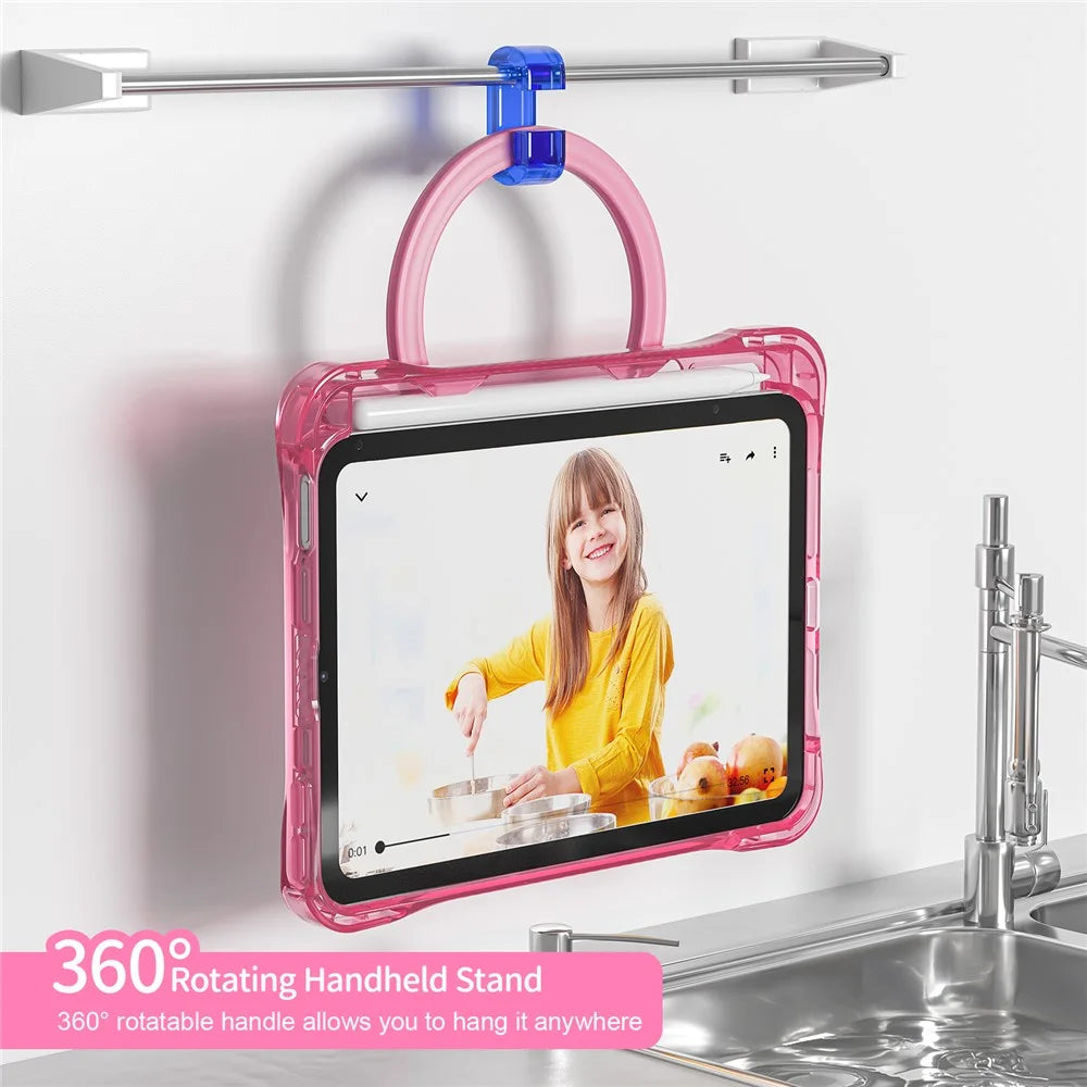 For iPad mini (2024) / mini (2021) Case Rotary Kickstand PC TPU Acrylic Tablet Cover - Rose - 4