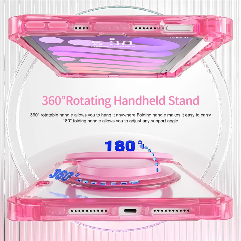 For iPad mini (2024) / mini (2021) Case Rotary Kickstand PC TPU Acrylic Tablet Cover - Rose - 6