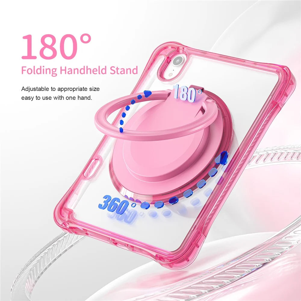 For iPad mini (2024) / mini (2021) Case Rotary Kickstand PC TPU Acrylic Tablet Cover - Rose - 7