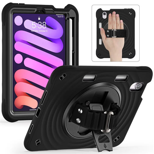 For iPad mini (2024) / (2021) Case Kickstand PC + Silicone + TPU Tablet Cover - Black - 1