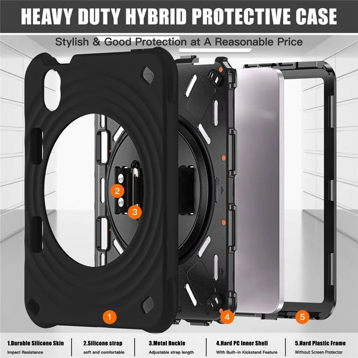 For iPad mini (2024) / (2021) Case Kickstand PC + Silicone + TPU Tablet Cover - Black - 4