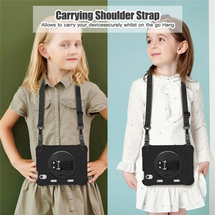 For iPad mini (2024) / (2021) Case with Shoulder Strap Kickstand PC + Silicone + TPU Tablet Cover - Black - 3