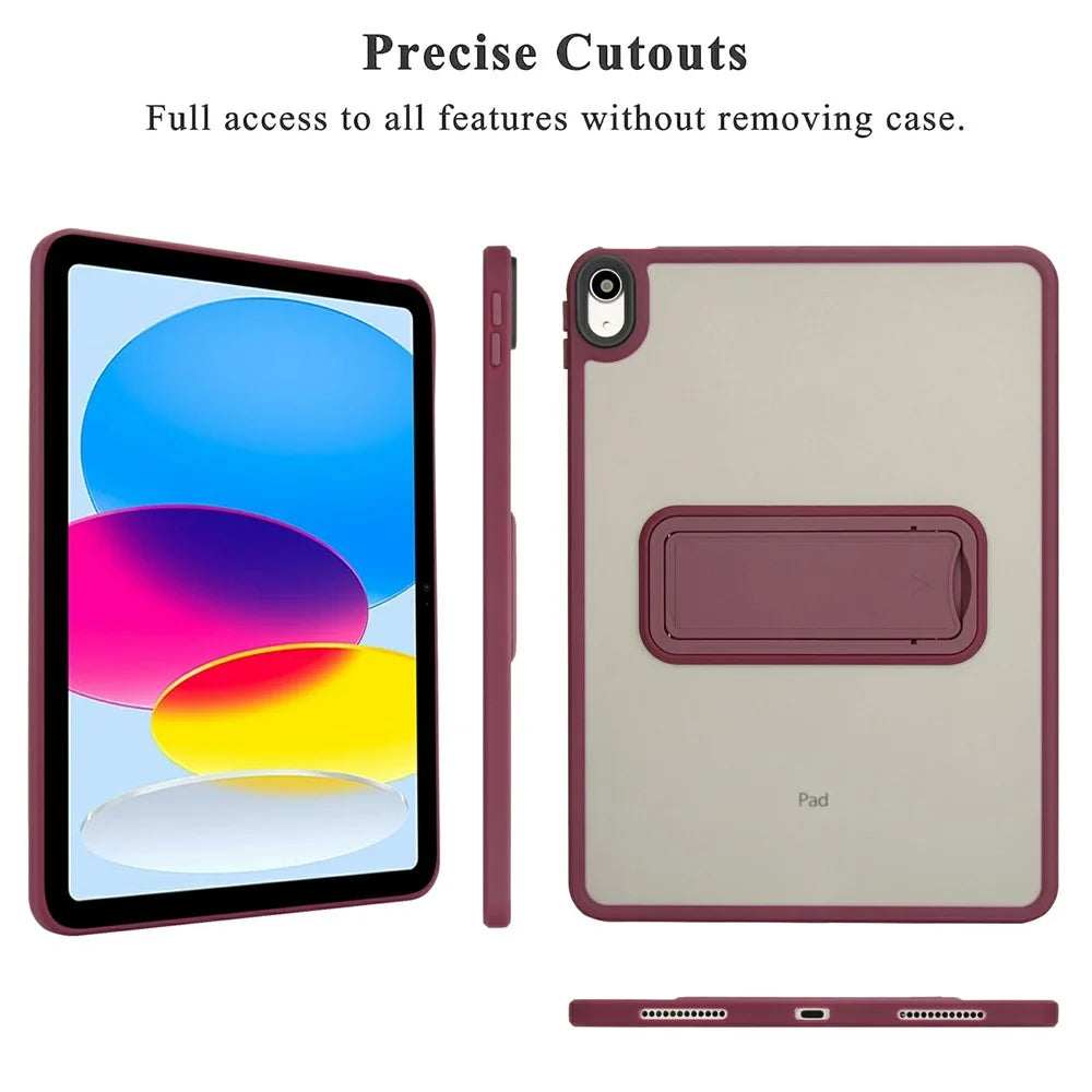 For iPad (2025) / 10.9 (2022) Case with Kickstand TPU + PC Skin-Touch Tablet Cover - Wine Red - 5