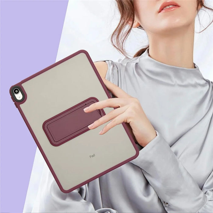 For iPad (2025) / 10.9 (2022) Case with Kickstand TPU + PC Skin-Touch Tablet Cover - Wine Red - 7
