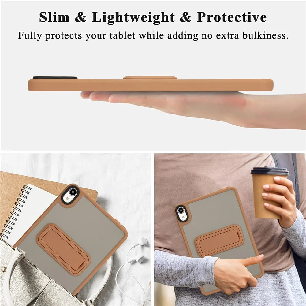 For iPad mini (2024) / (2021) Case with Kickstand TPU + PC Skin-Touch Tablet Cover - Desert Gold - 4
