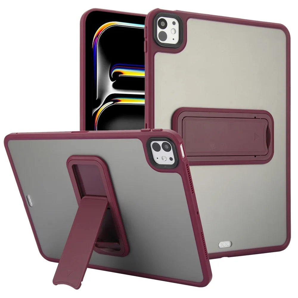 For iPad Pro 11 (2025) / 11 (2024) Tablet Case with Kickstand TPU + PC Skin-Touch Cover - Wine Red - 1