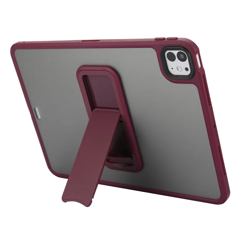 For iPad Pro 11 (2025) / 11 (2024) Tablet Case with Kickstand TPU + PC Skin-Touch Cover - Wine Red - 2