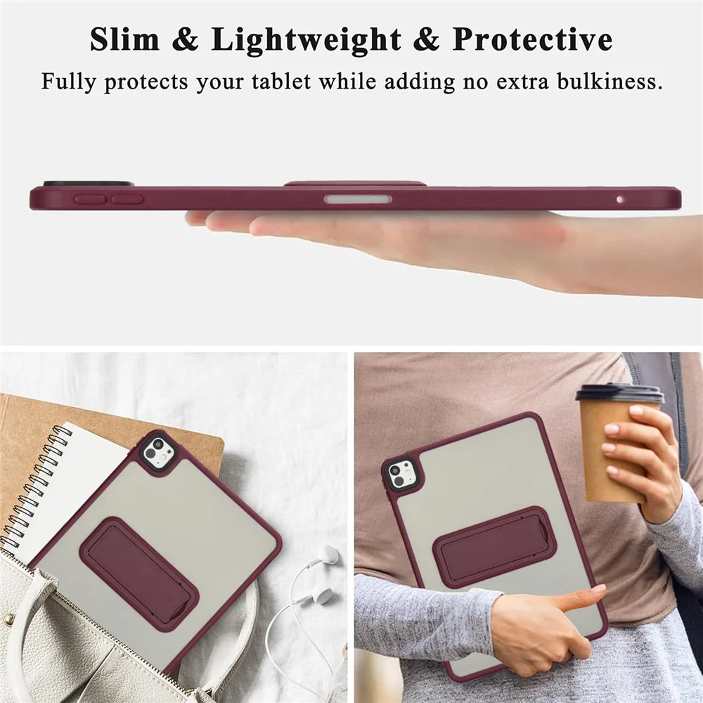 For iPad Pro 11 (2025) / 11 (2024) Tablet Case with Kickstand TPU + PC Skin-Touch Cover - Wine Red - 4