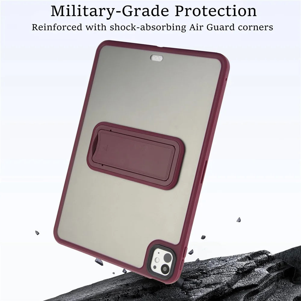 For iPad Pro 11 (2025) / 11 (2024) Tablet Case with Kickstand TPU + PC Skin-Touch Cover - Wine Red - 5