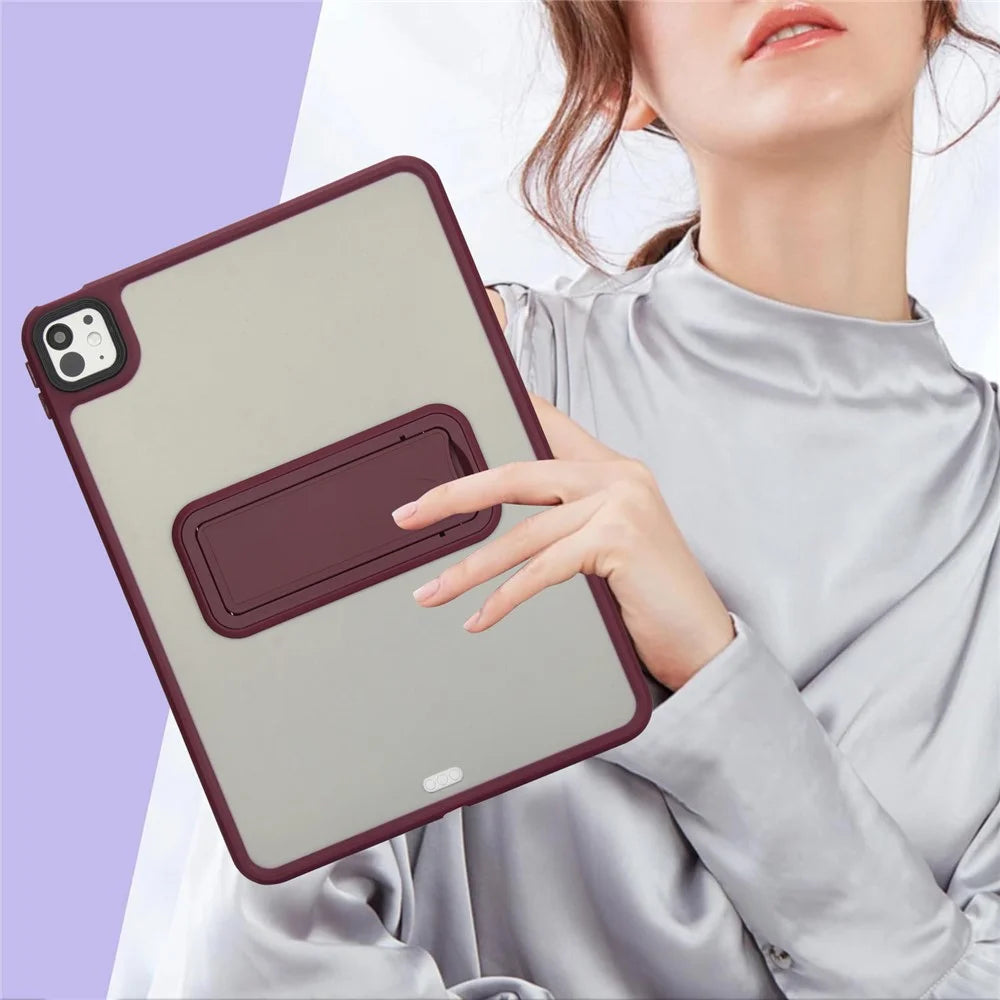 For iPad Pro 11 (2025) / 11 (2024) Tablet Case with Kickstand TPU + PC Skin-Touch Cover - Wine Red - 6