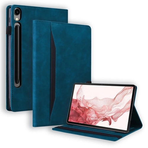 For Samsung Galaxy Tab S10 FE+ Case PU Leather Protective Folio Tablet Cover with Card Holder - Blue - 1
