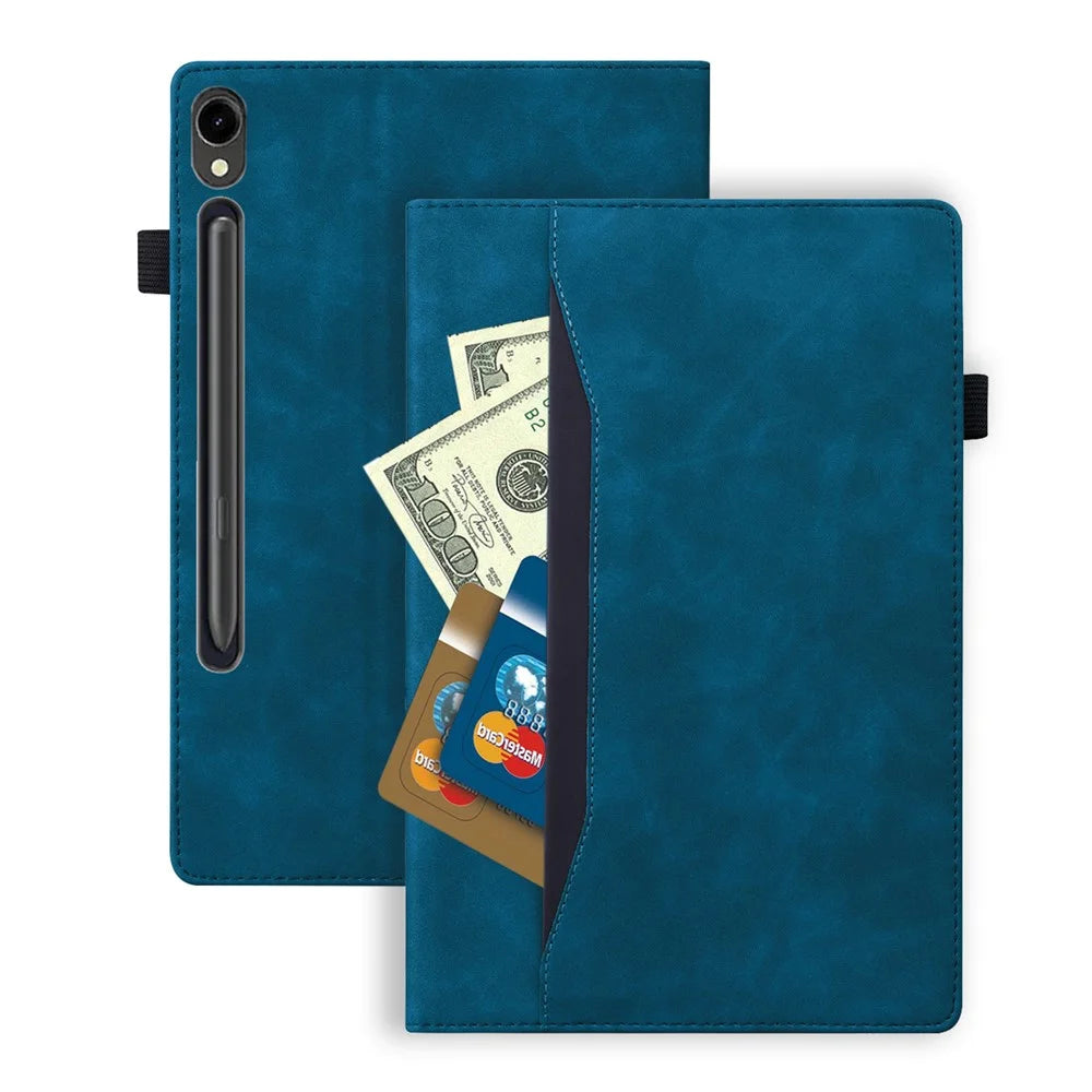 For Samsung Galaxy Tab S10 FE+ Case PU Leather Protective Folio Tablet Cover with Card Holder - Blue - 7