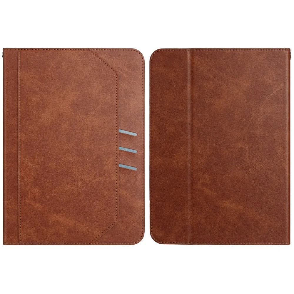 For 7-8 inch Universal Tablet Case Retro Cowhide Texture Leather Cover with Card Holder - Coffee - 1