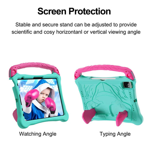 EVA Case For iPad Air 11 (2025) / (2024) / Pro 11 (2025) / 11 (2024) / iPad (2025) / 10.9 (2022) Boxing Style Tablet Cover with Handle Kickstand - Mint Green / Rose - 2