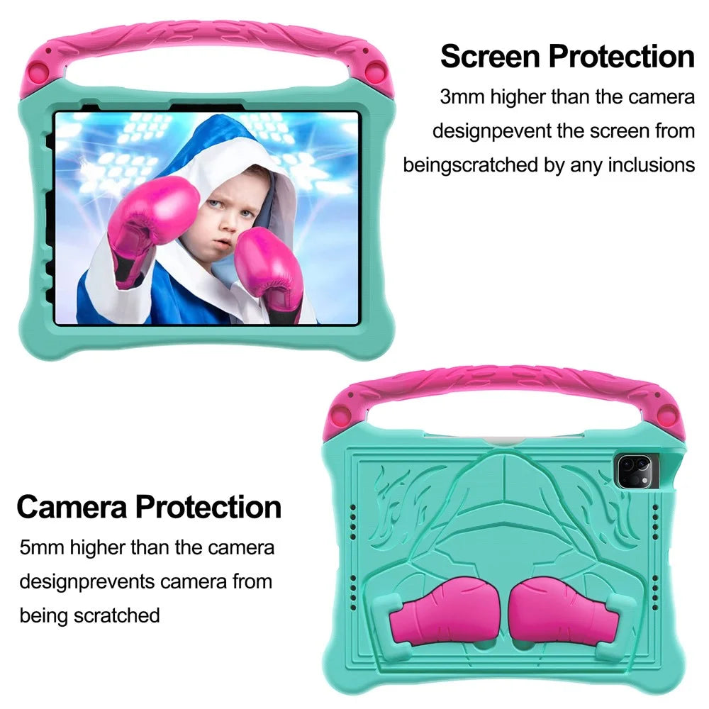 EVA Case For iPad Air 11 (2025) / (2024) / Pro 11 (2025) / 11 (2024) / iPad (2025) / 10.9 (2022) Boxing Style Tablet Cover with Handle Kickstand - Mint Green / Rose - 3