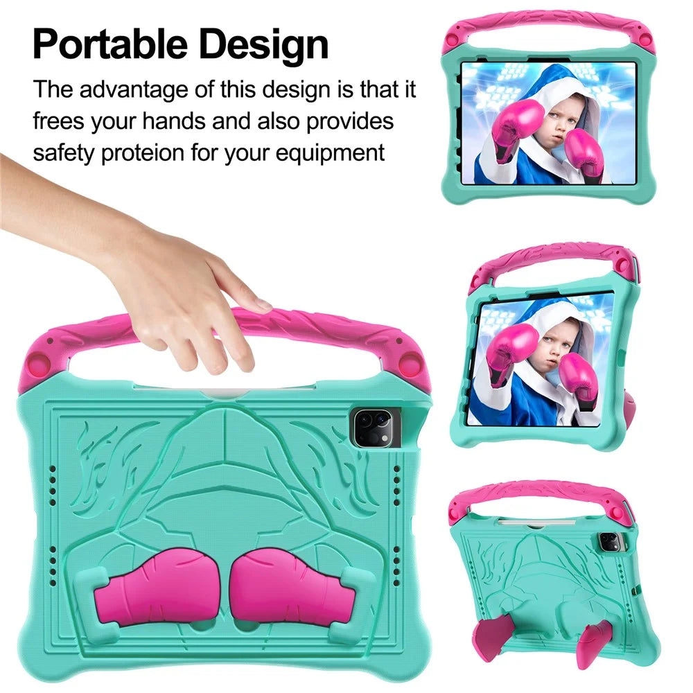 EVA Case For iPad Air 11 (2025) / (2024) / Pro 11 (2025) / 11 (2024) / iPad (2025) / 10.9 (2022) Boxing Style Tablet Cover with Handle Kickstand - Mint Green / Rose - 4