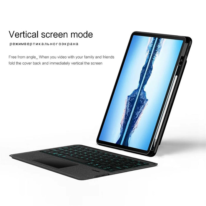 For Huawei Qingyun C7 (2nd Gen) Leather Case + Bluetooth-compatible Keyboard with Backlight Trackpad - 4