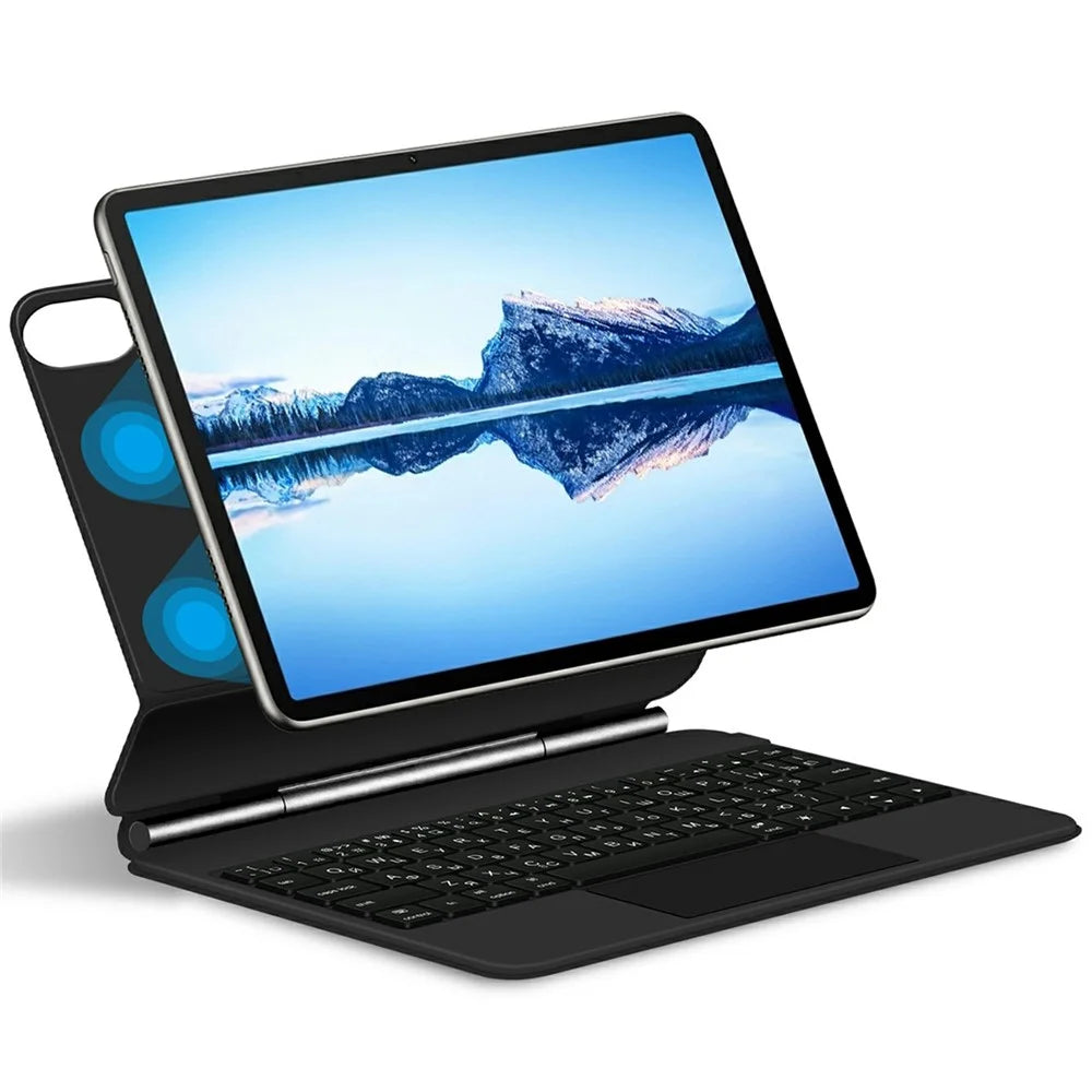 For Huawei Qingyun C7 (2nd Gen) Magnetic Floating Bluetooth-compatible Keyboard (Russian) + Leather Tablet Case - 1