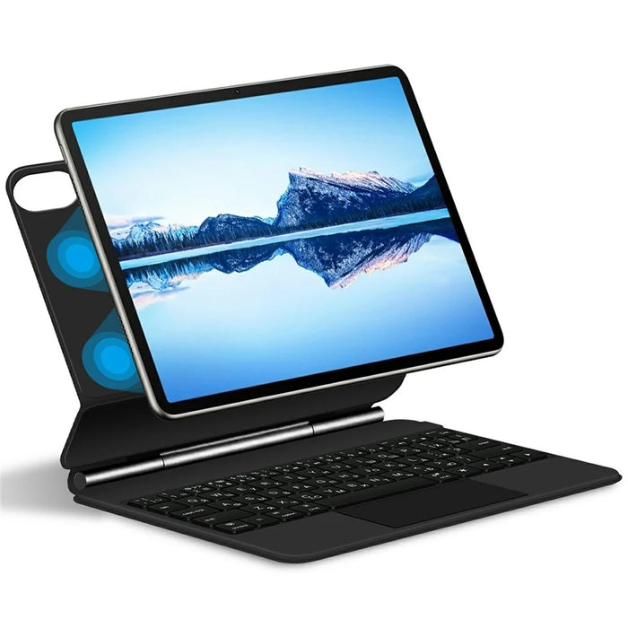 For Huawei Qingyun C7 (2nd Gen) Magnetic Floating Bluetooth-compatible Keyboard (Russian) + Leather Tablet Case - 1