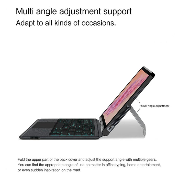 For Lenovo Tab Plus Leather Case + Bluetooth-compatible Keyboard with Backlight Trackpad - 5