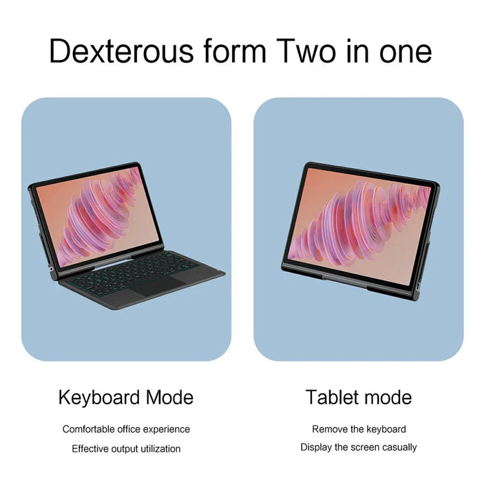 For Lenovo Tab Plus Leather Case + Bluetooth-compatible Keyboard with Backlight Trackpad - 6