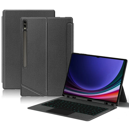 For Samsung Galaxy Tab S8 Ultra Leather Case + Bluetooth-Compatible Keyboard with Backlight Trackpad - 1