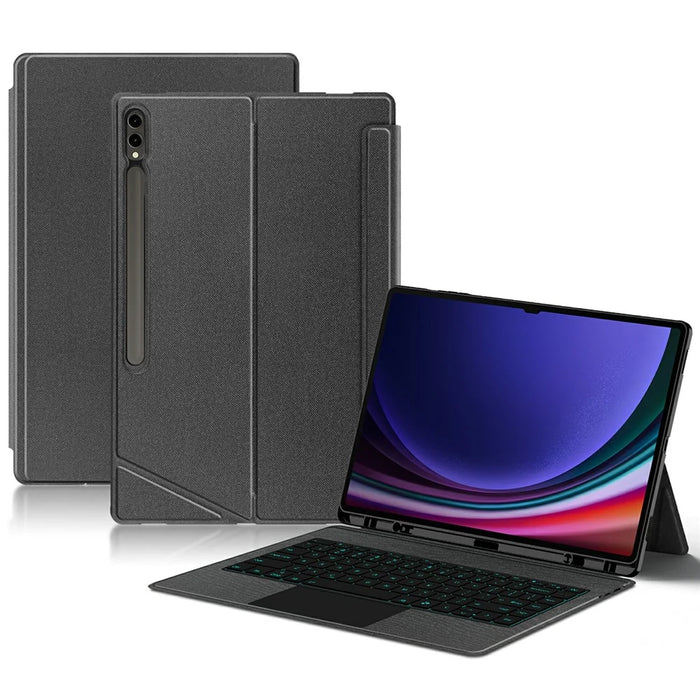 For Samsung Galaxy Tab S8 Ultra Leather Case + Bluetooth-Compatible Keyboard with Backlight Trackpad - 1