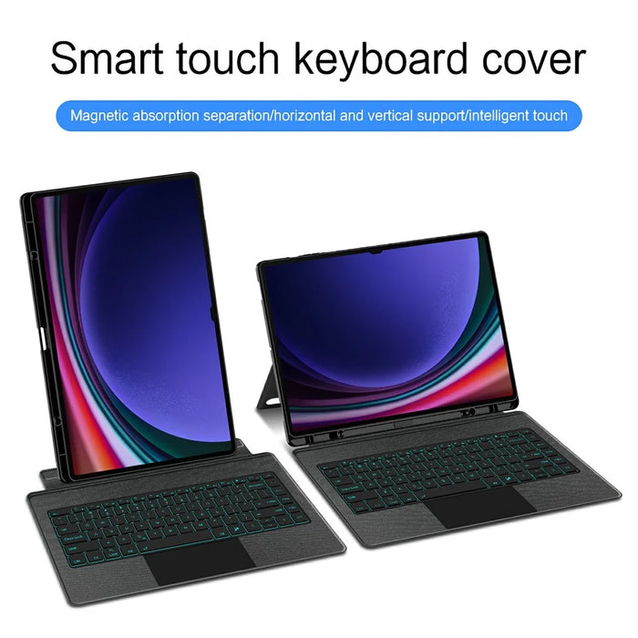 For Samsung Galaxy Tab S8 Ultra Leather Case + Bluetooth-Compatible Keyboard with Backlight Trackpad - 2