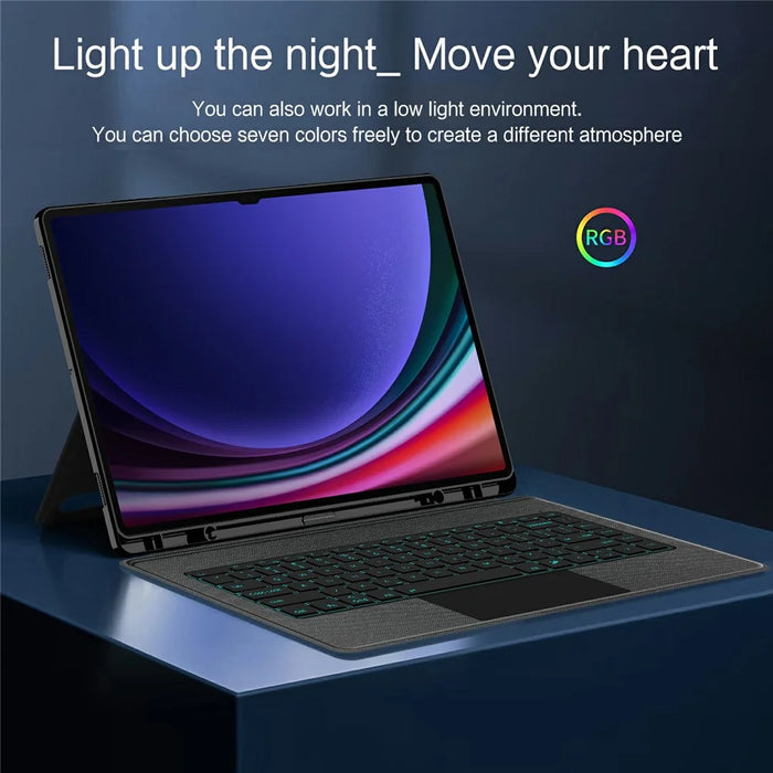 For Samsung Galaxy Tab S8 Ultra Leather Case + Bluetooth-Compatible Keyboard with Backlight Trackpad - 5
