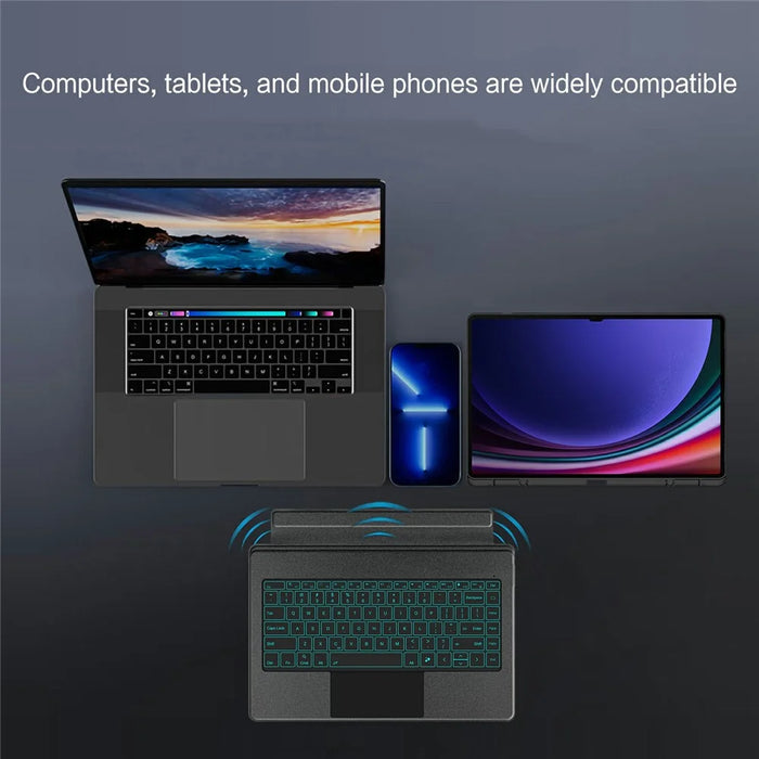 For Samsung Galaxy Tab S8 Ultra Leather Case + Bluetooth-Compatible Keyboard with Backlight Trackpad - 6