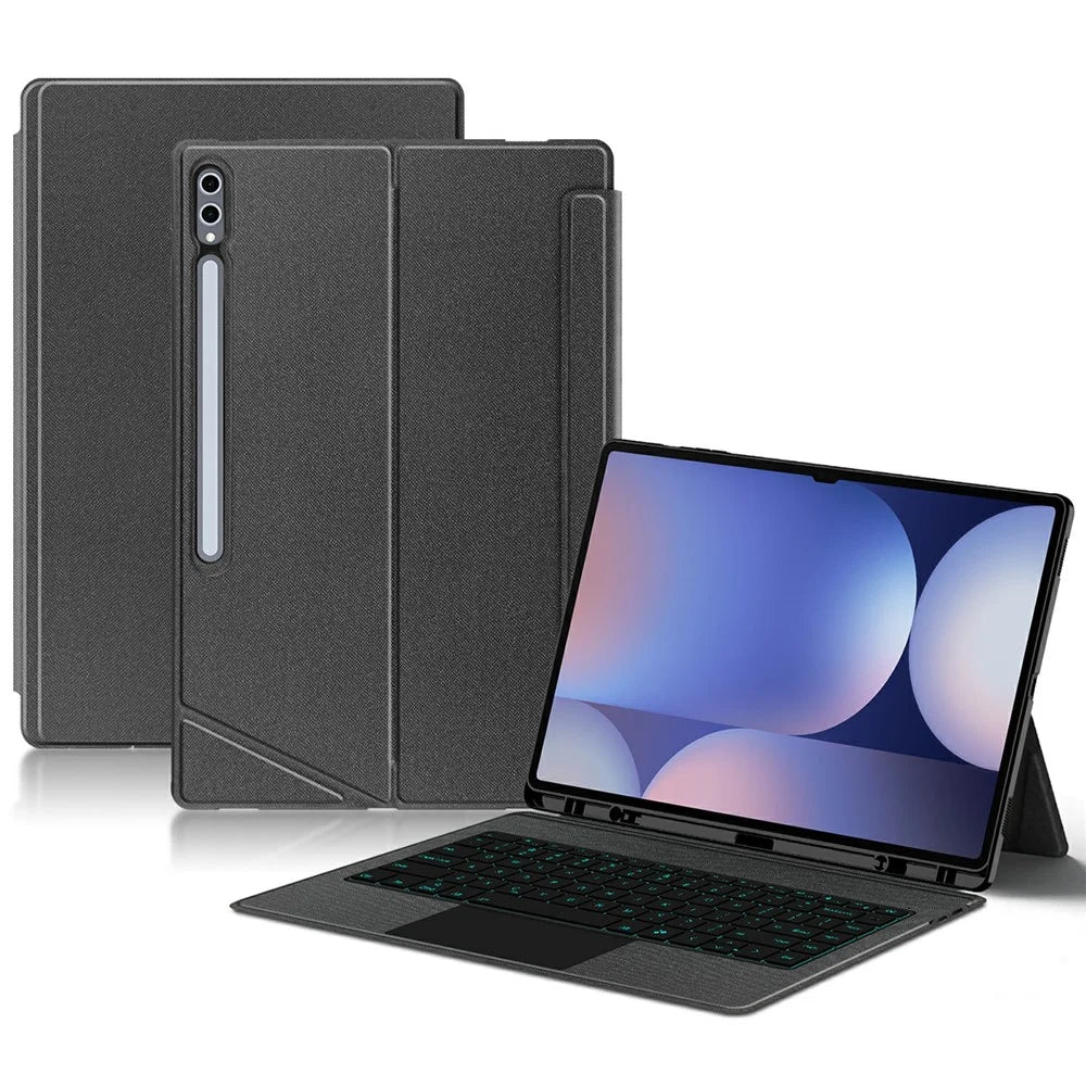 For Samsung Galaxy Tab S10 Ultra / S9 Ultra Leather Case + Bluetooth-Compatible Keyboard with Backlight Trackpad - 1
