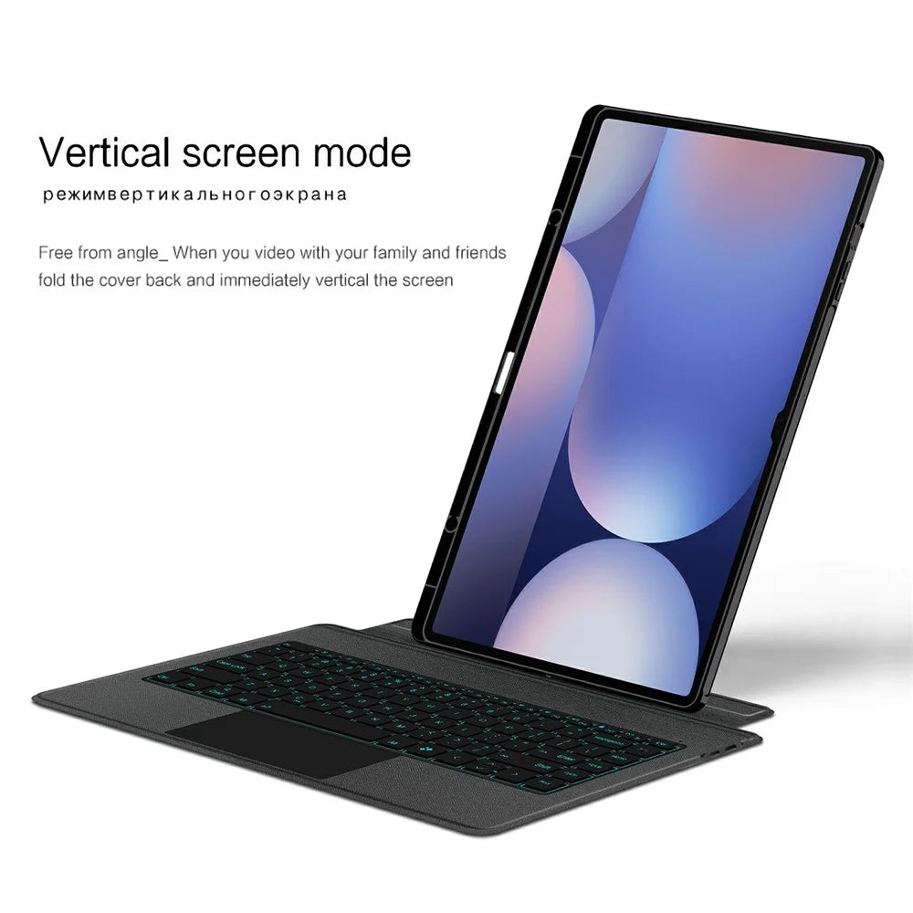 For Samsung Galaxy Tab S10 Ultra / S9 Ultra Leather Case + Bluetooth-Compatible Keyboard with Backlight Trackpad - 4