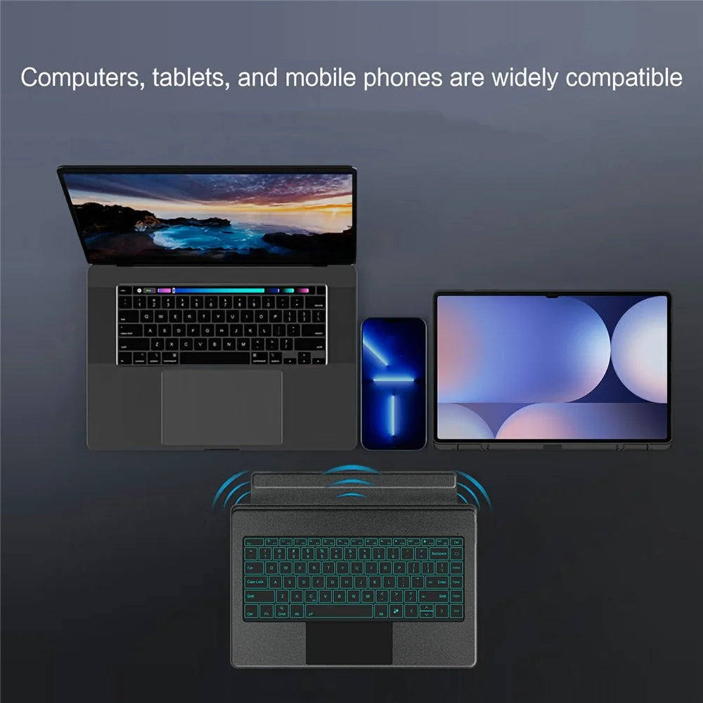 For Samsung Galaxy Tab S10 Ultra / S9 Ultra Leather Case + Bluetooth-Compatible Keyboard with Backlight Trackpad - 6