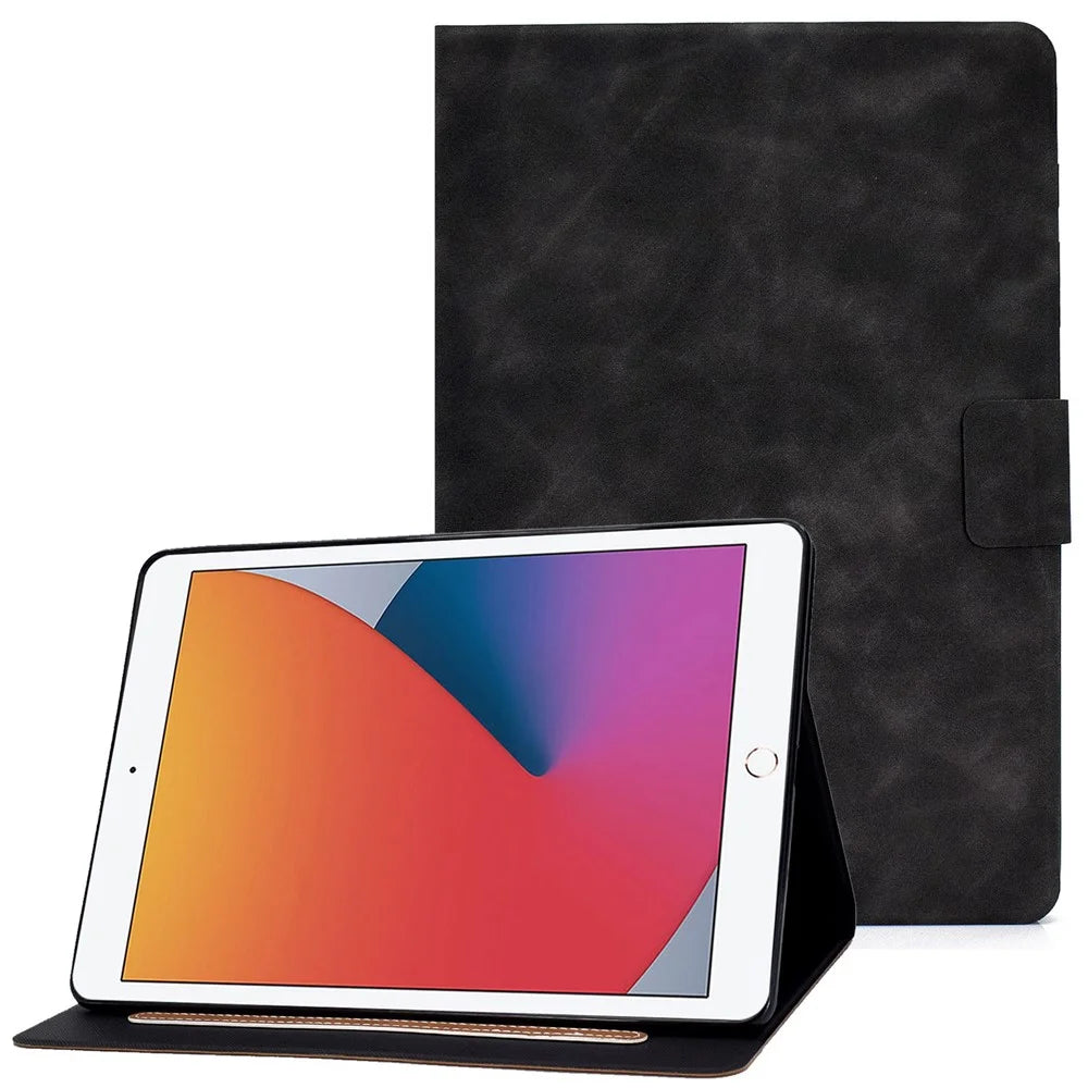 For iPad 10.2 (2020) (2019)  /  iPad Air 10.5 inch (2019) Calf Textured Leather Tablet Case Card Holder Adjustable Stand Protective Cover - Black - 1