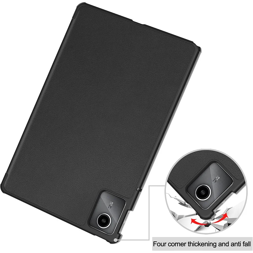 For Lenovo Tab M11  /  K11 Case Tri-Fold Stand PU Leather Tablet Cover with 2.5D Tempered Glass Screen Protector - Black - 3