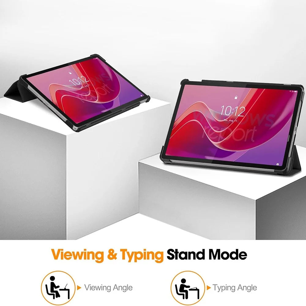 For Lenovo Tab M11  /  K11 Case Tri-Fold Stand PU Leather Tablet Cover with 2.5D Tempered Glass Screen Protector - Black - 4