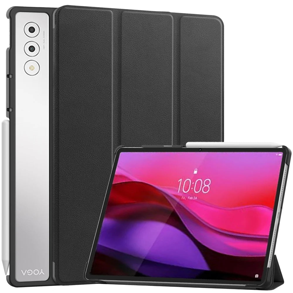 For Lenovo Yoga Tab Plus Case Anti-Drop Leather Stand Tablet Cover - Black - 1