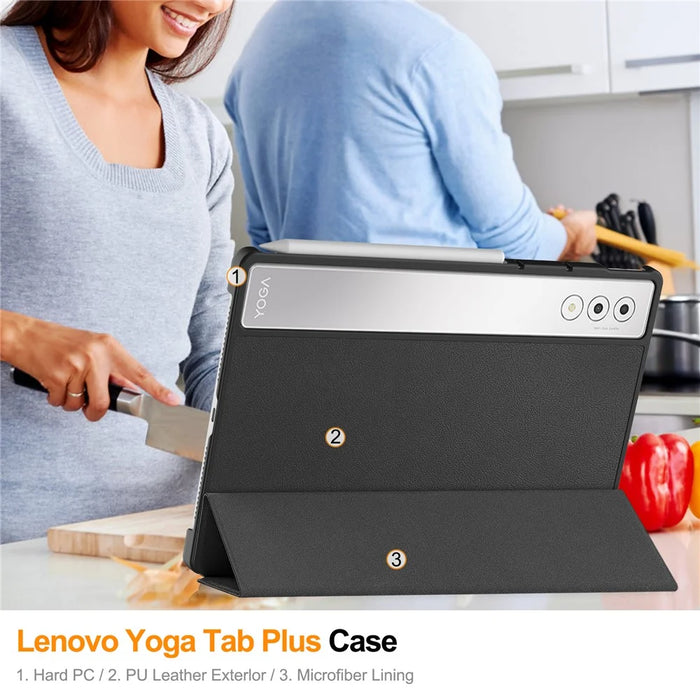 For Lenovo Yoga Tab Plus Case Anti-Drop Leather Stand Tablet Cover - Black - 7