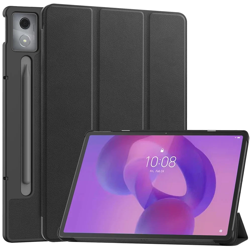 For Lenovo Idea Tab Pro PU Leather Tablet Case Anti-drop Tri-Fold Stand Slim Protective Cover - Black - 1