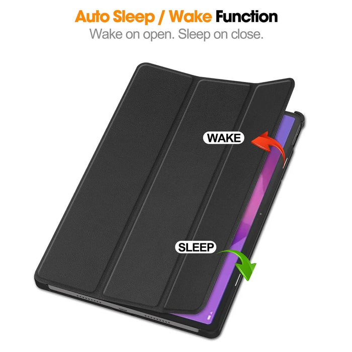 For Lenovo Idea Tab Pro PU Leather Tablet Case Anti-drop Tri-Fold Stand Slim Protective Cover - Black - 3